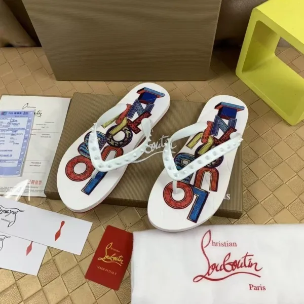 Christian Louboutin Logo Print White Flip-Flops Slippers - 1