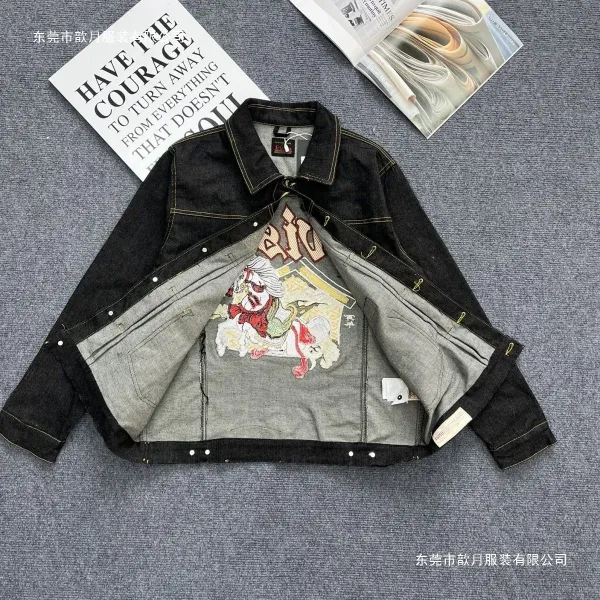 Evisu Horse Embroidery Denim Jacket Black - 5