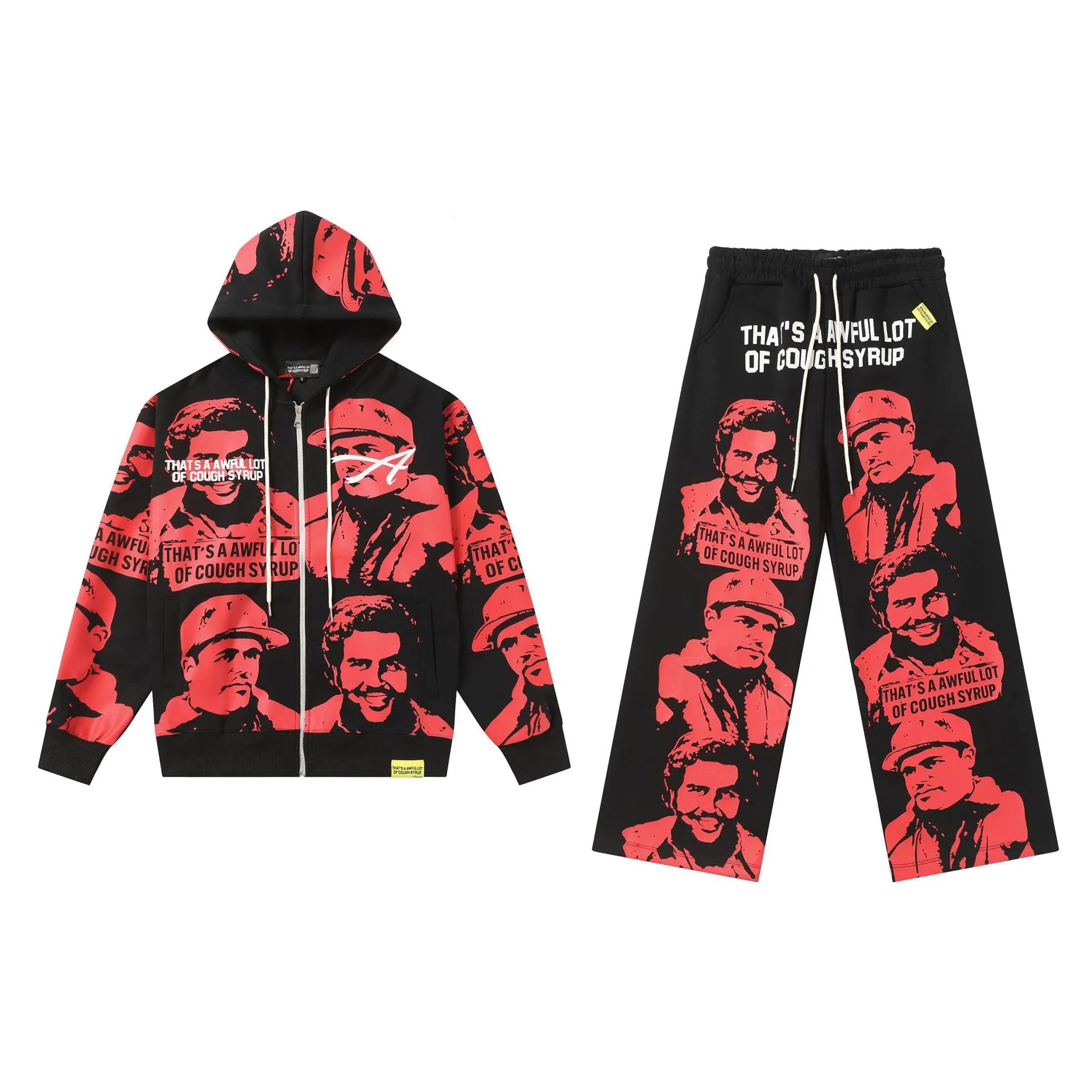 Unbranded Matching Sets Zip-Up Hooded Sweatshirt and Jogger Set with Portrait Graphic image 2
