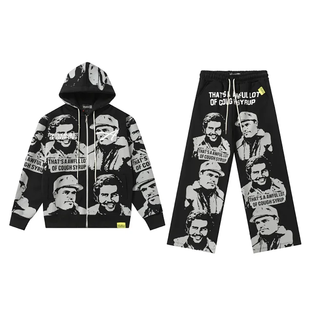 Unbranded Matching Sets Zip-Up Hooded Sweatshirt and Jogger Set with Portrait Graphic product detail image 3
