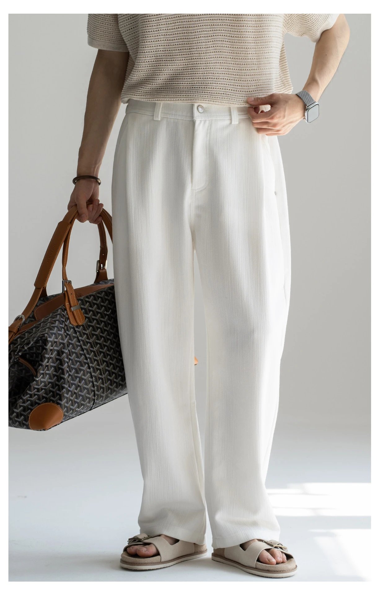 Design Wide-Leg Pleated Trousers Black Pants - 9