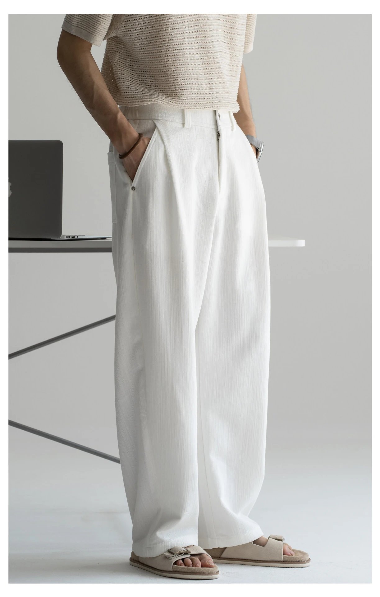 Design Wide-Leg Pleated Trousers Black Pants - 13