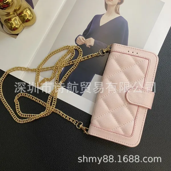 Design Quilted Chain Wallet Case Black - 5