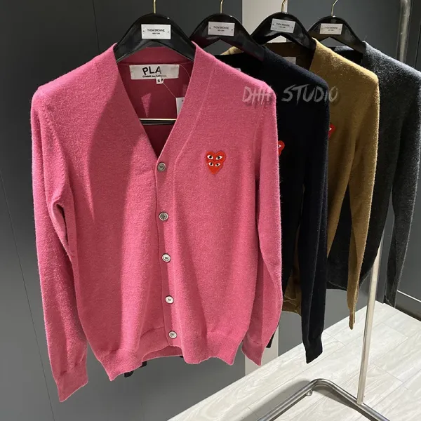 Comme des Garçons Play Heart Embroidered Cardigan Pink - 5