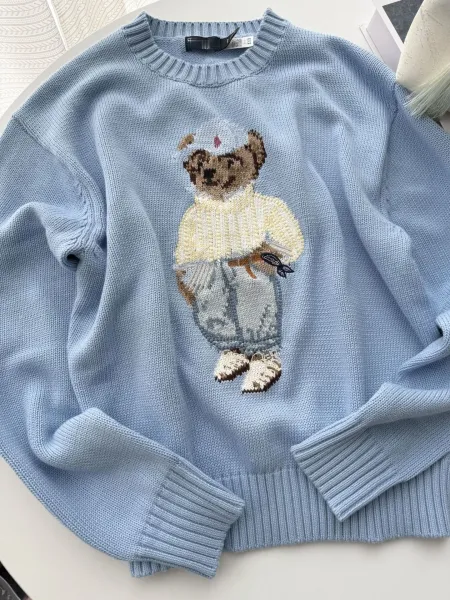 Polo Ralph Lauren Bear Intarsia Knit Sweater Light Blue - 1