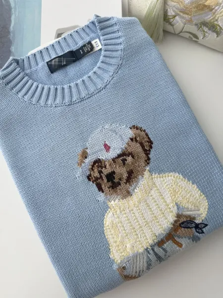 Polo Ralph Lauren Bear Intarsia Knit Sweater Light Blue - 3