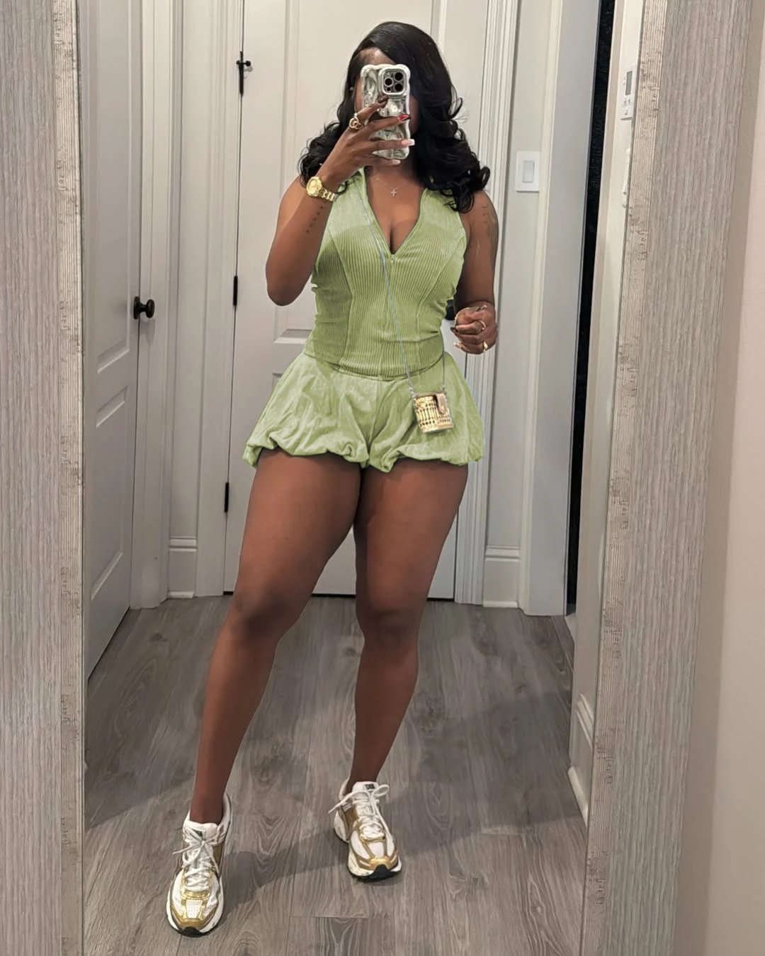 Design Ribbed V-Neck Romper Navy Blue Set - 7