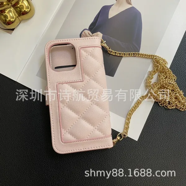 Design Quilted Chain Wallet Case Black - 6