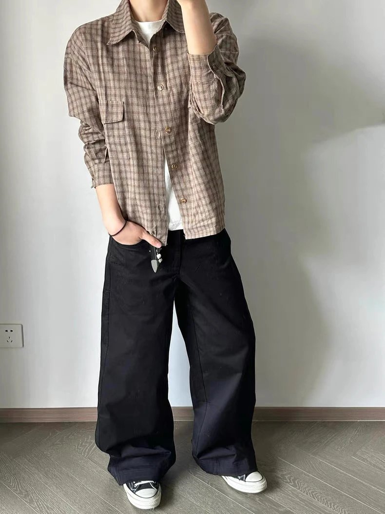 Design Unbranded Plaid Shirt Jacket in Dark Navy and Black Over White T-Shirt Outerwear - 10