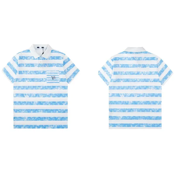 Louis Vuitton Monogram Stripe Polo Shirt Blue and White Tops Polo - 1
