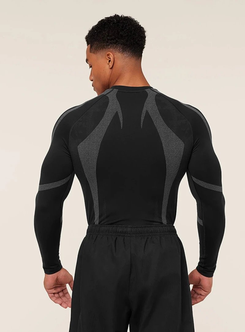 Gymshark Flame Print Long Sleeve Base Layer Gray Red - 18