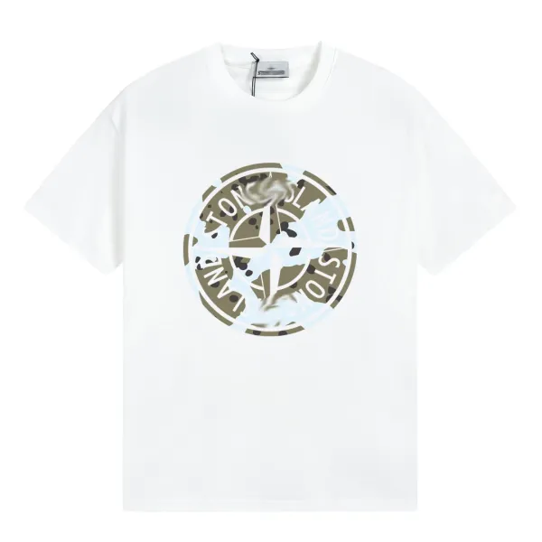 Stone Island Compass Logo Print White T-Shirt - 1