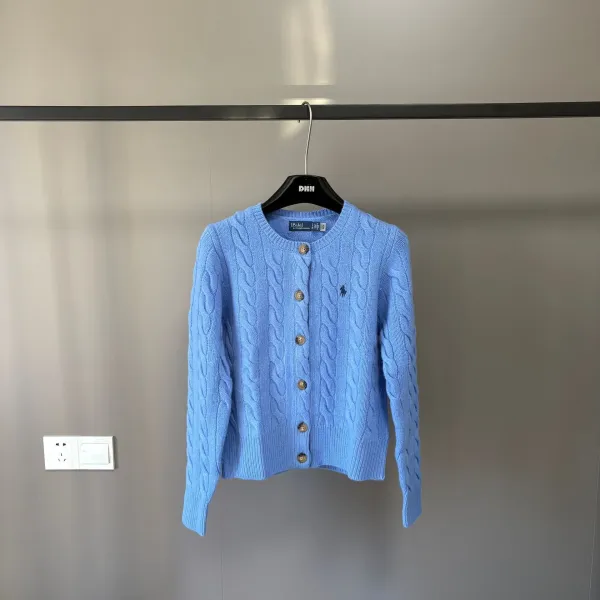 Polo Ralph Lauren Cable Knit Cardigan Light Blue Sweater - 1