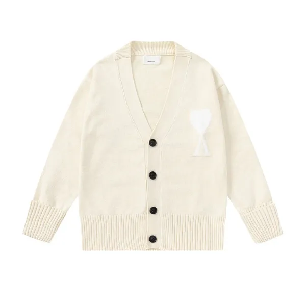 Ami Paris Heart Logo Cardigan Beige Knit Cardigan - 1