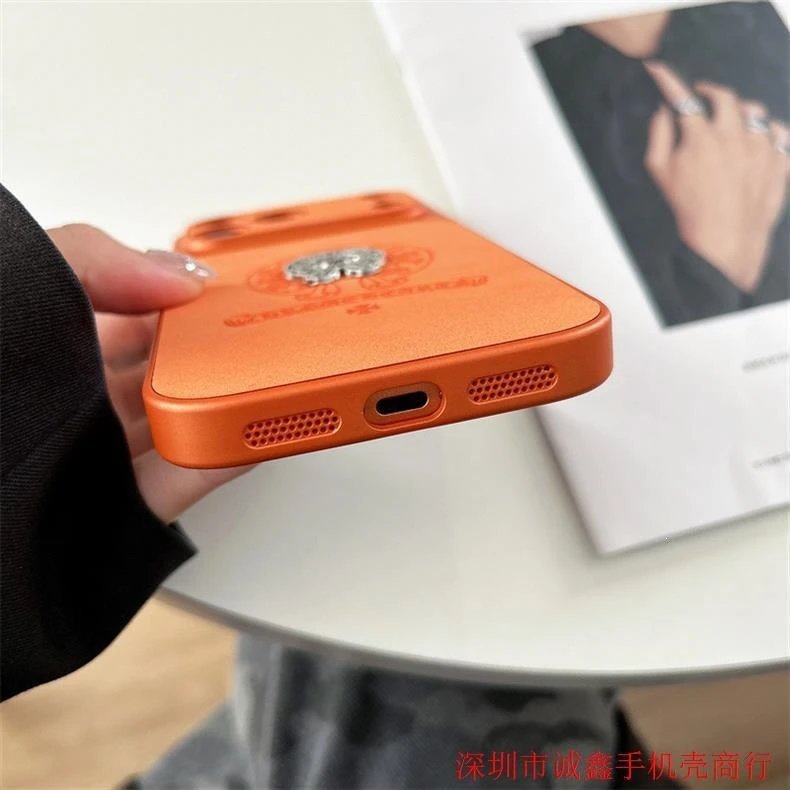Chrome Hearts Orange Leather Phone Case with Cross Motif - 9