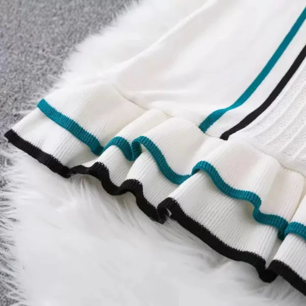 Design Knit Polo Dress with Vertical Stripes and Ruffle Hem White - 19