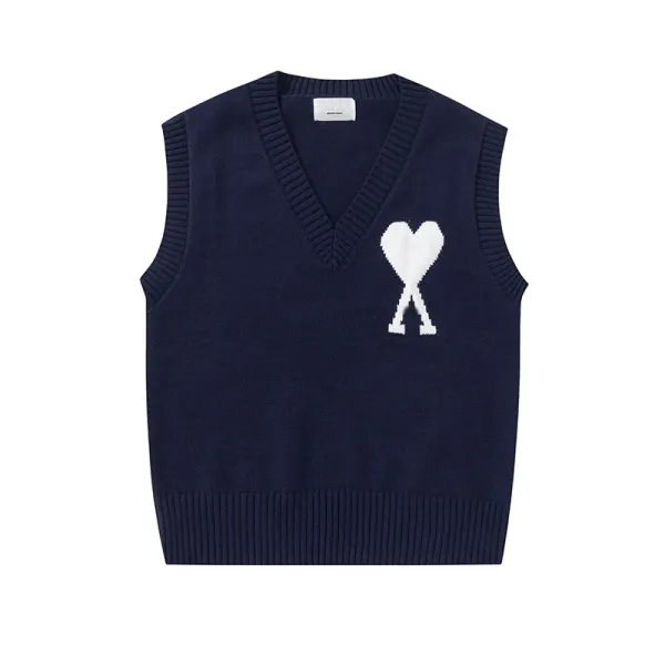 Comme des Garçons Play Heart Knit Vest Navy Vest Top - 1