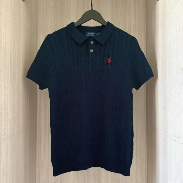 Polo Ralph Lauren Cable Knit Polo Navy Polo Shirt - 1