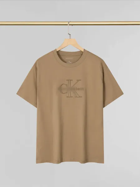 Calvin Klein Monogram Embossed Beige T-Shirt - 1