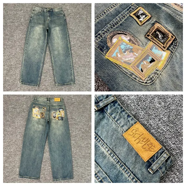 Design Sehunz Custom Embroidered Patchwork Denim Jeans Dark Indigo Jeans - 6