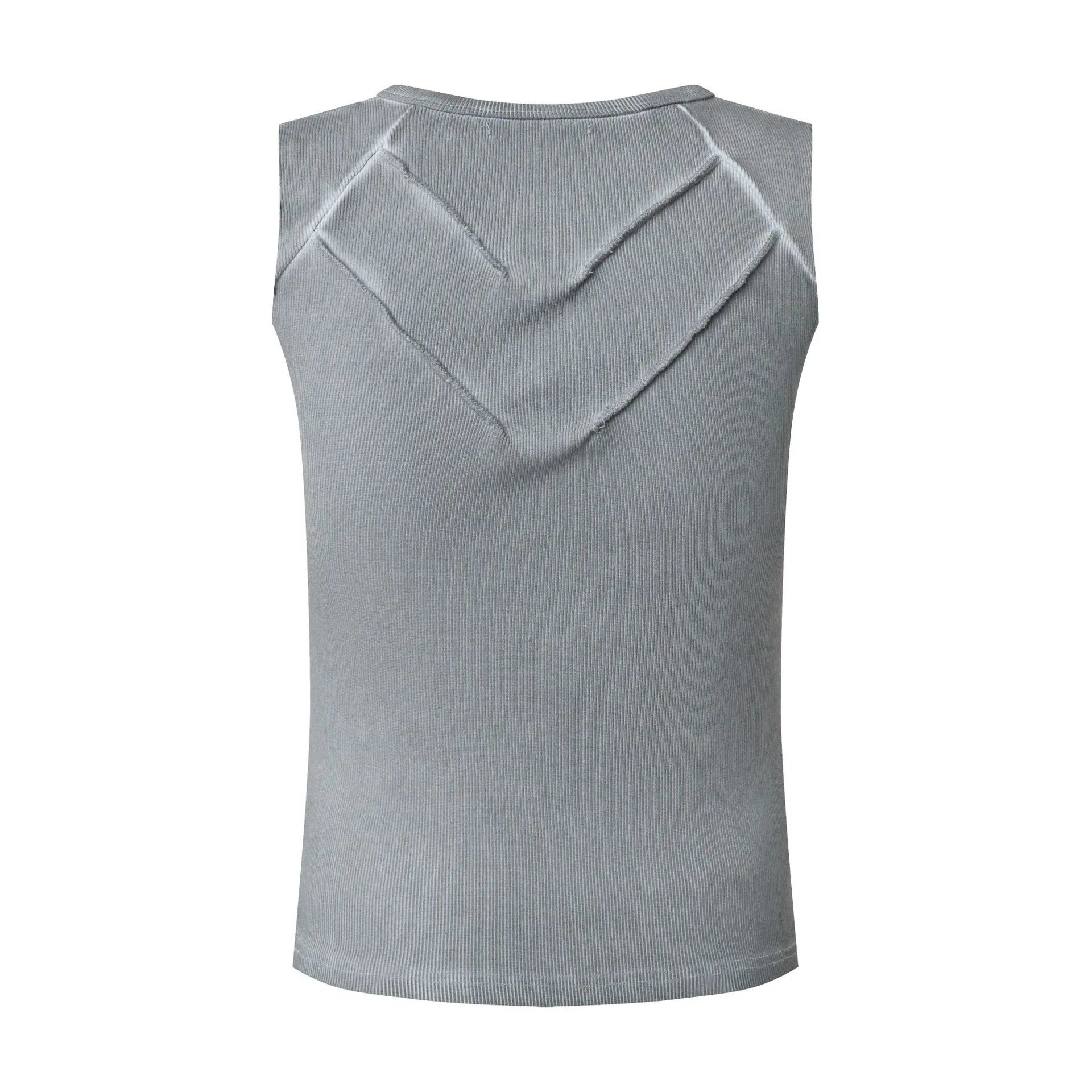 Design Corduroy Distressed Sleeveless Top Gray Vest Top - 7