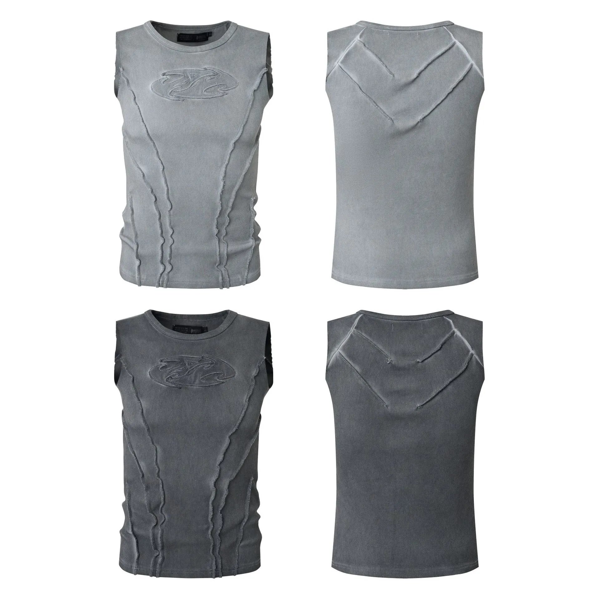 Design Corduroy Distressed Sleeveless Top Gray Vest Top - 8