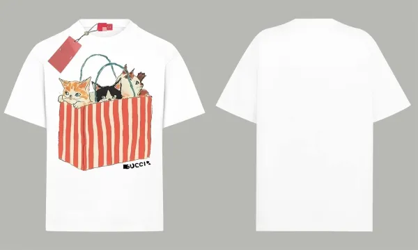 Gucci Cats in Striped Bag White T-Shirt - 1