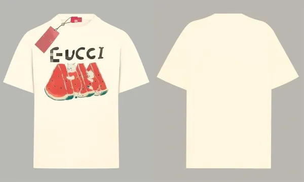 Gucci Watermelon Cat Print Cream T-Shirt - 1