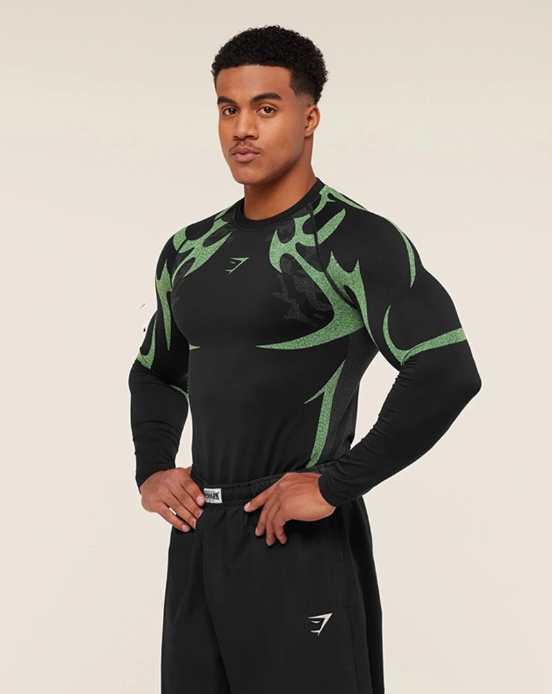 Gymshark Flame Print Long Sleeve Base Layer Gray Red - 10