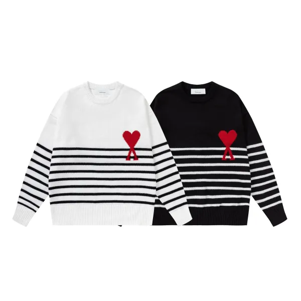 Ami Paris V-Neck Sweater Navy with Heart Knot Embroidery - 9