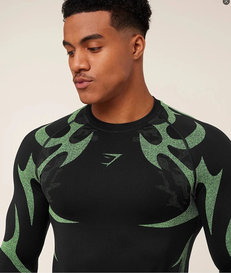 Gymshark Flame Print Long Sleeve Base Layer Gray Red - 14