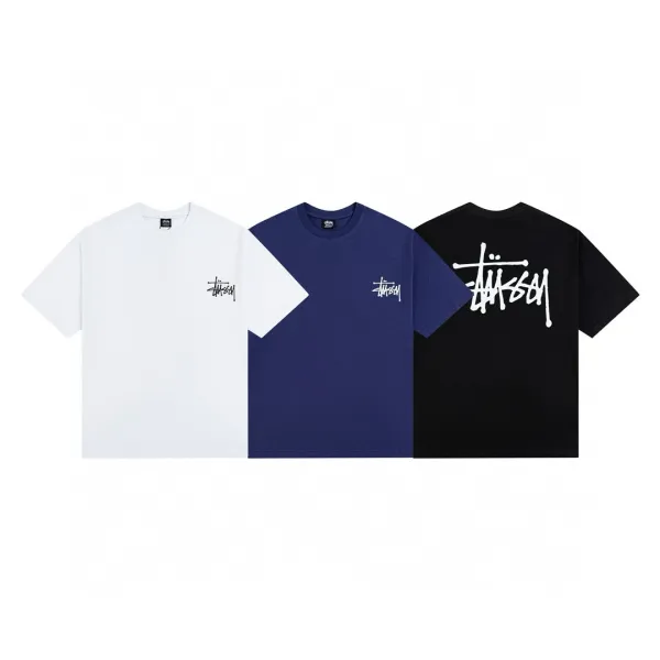 Stussy Stock Logo T-Shirt White / Navy / Black - 1