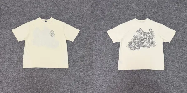 Design Classical Illustration Print Cream T-Shirt - 1