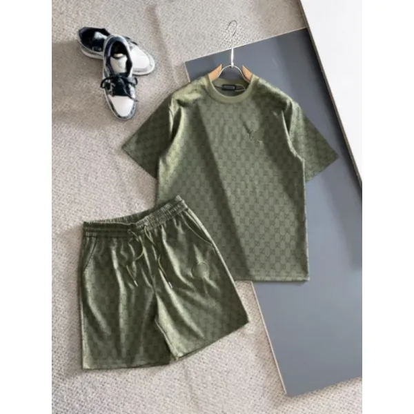 Design Monogram Print Olive Green Casual Set - 1