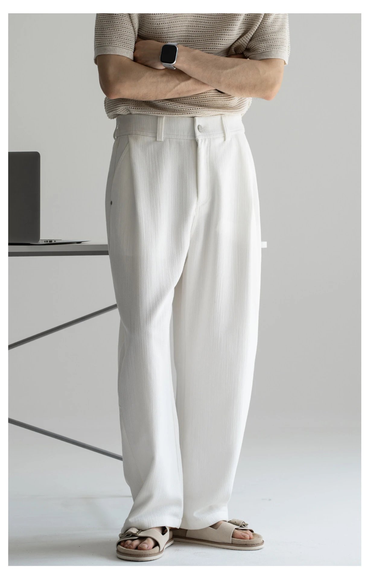 Design Wide-Leg Pleated Trousers Black Pants - 12