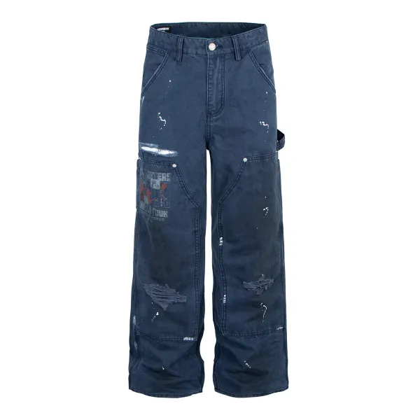 Carhartt Work In Progress Distressed Paint-Splatter Cargo Pants Navy - 1
