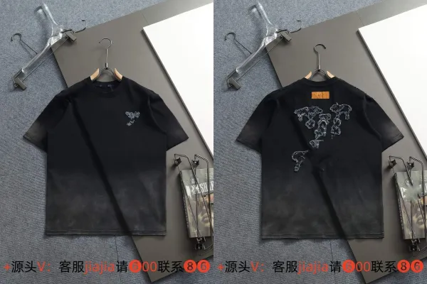 Design Abstract Embroidered Washed Black T-Shirt - 1