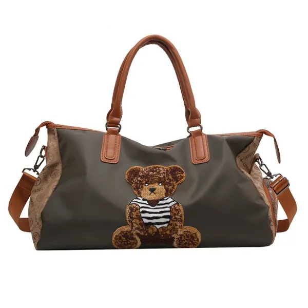 Design Teddy Bear Embroidered Duffle Bag Gray - 1