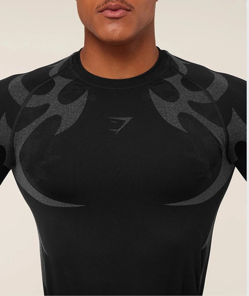 Gymshark Flame Print Long Sleeve Base Layer Gray Red - 19