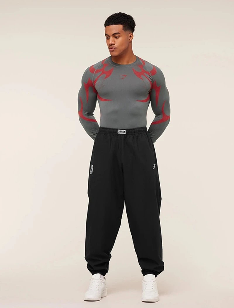 Gymshark Flame Print Long Sleeve Base Layer Gray Red - 21