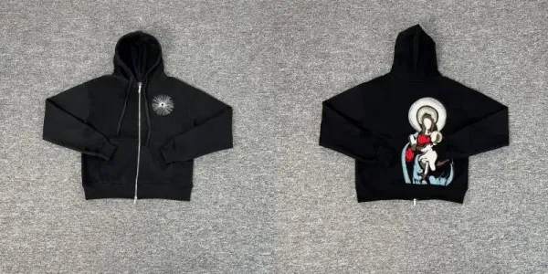 Design Graphic Zip-Up Hoodie Black - 1
