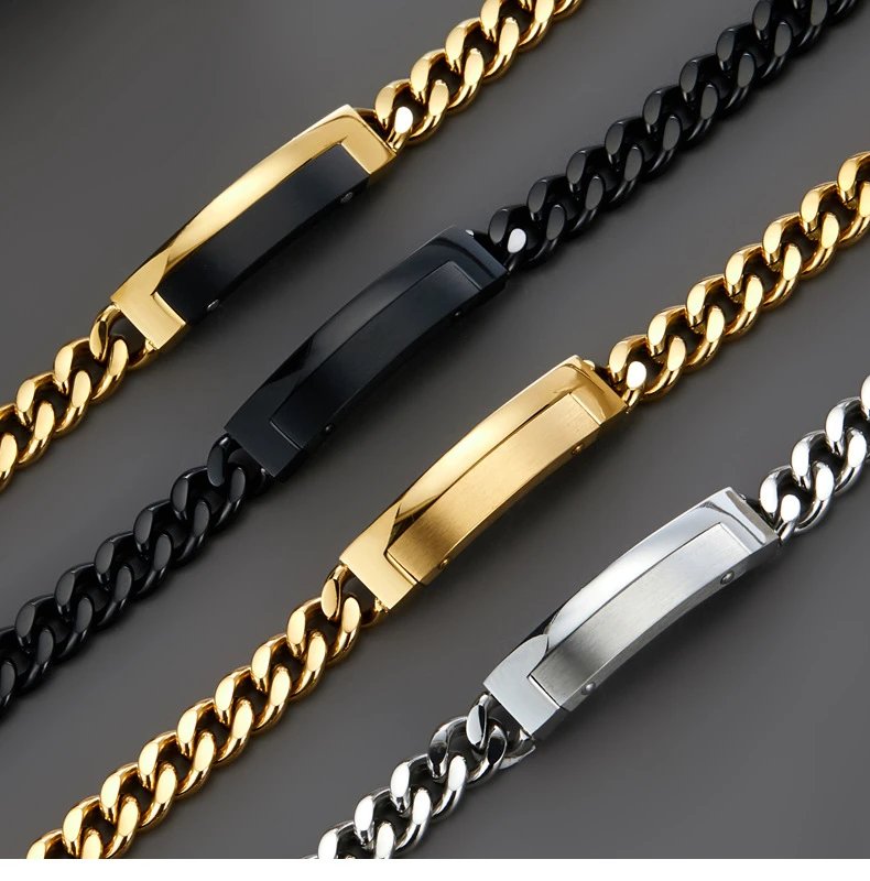 Design Stainless Steel Curb Chain ID Bracelet Silver Bracelets Jewelry - 7