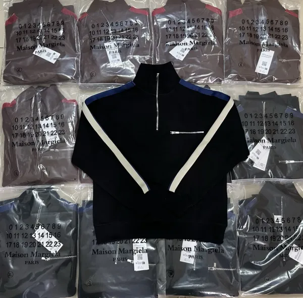 Maison Margiela Half-Zip Track Top Black with Contrast Stripes Hoodie - 1