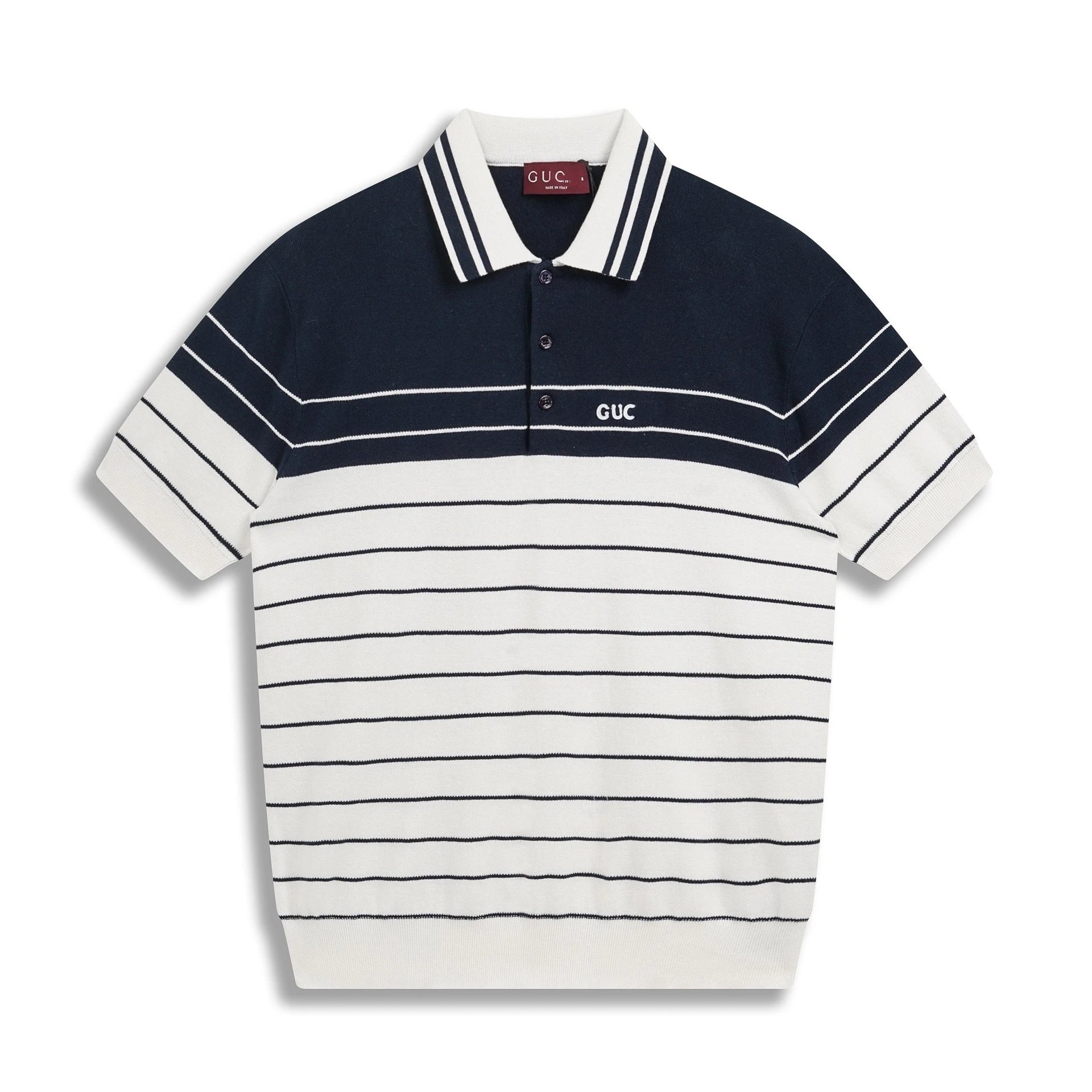 Gucci GUC Striped Knit Polo Navy and White Polo Shirt - 23