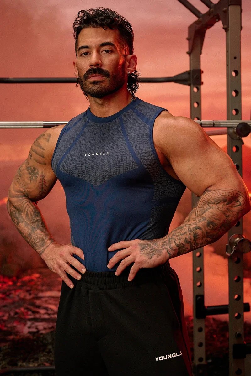 Design Youngla Performance Mesh Vest Top and Sweatpants Set Black Activewear - 4