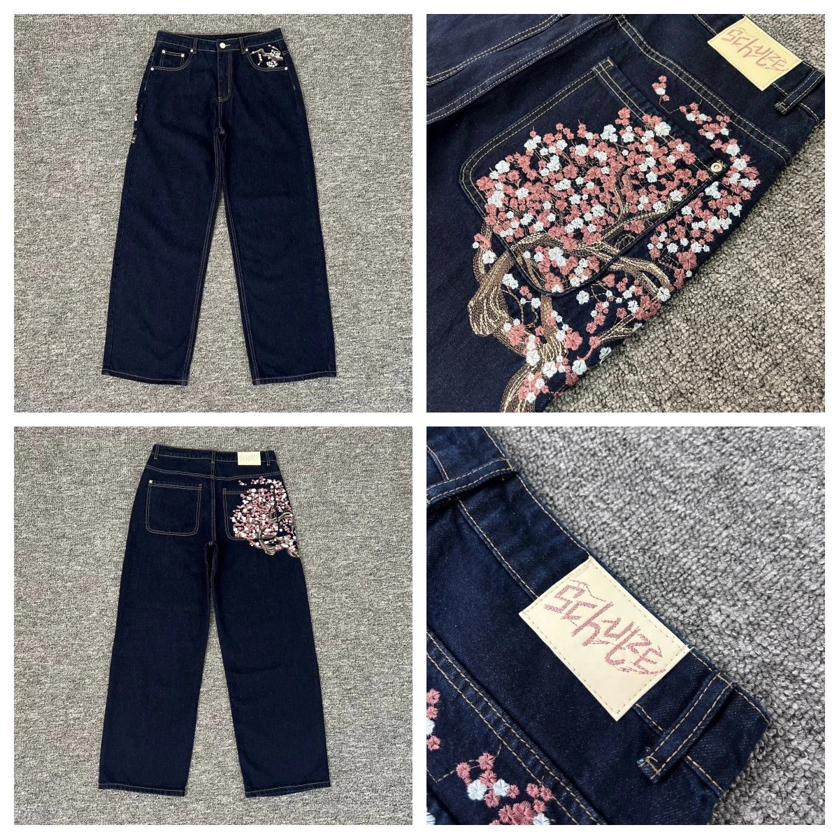 Design Sehunz Custom Embroidered Patchwork Denim Jeans Dark Indigo Jeans - 12
