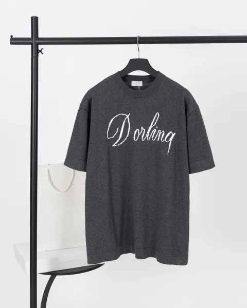 Design 'Darling' Knit T-Shirt Charcoal Gray - 1