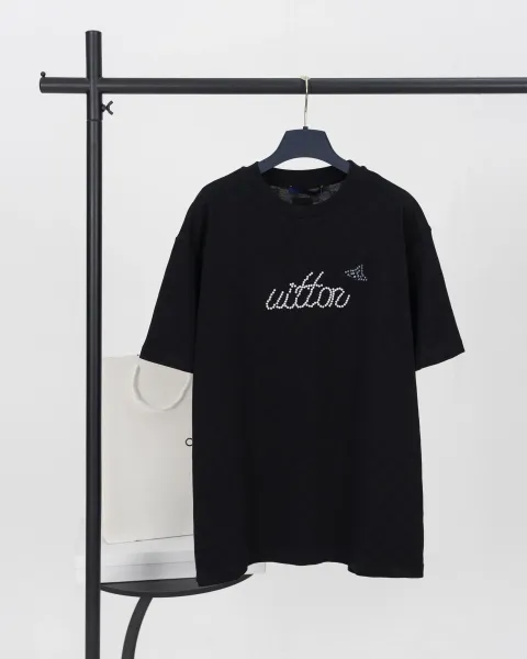 Design Witton Crystal Embroidery Black Oversized T-Shirt T-Shirts - 1
