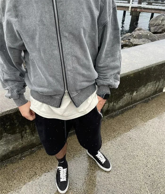 Design Drawstring Shorts with Zippered Pocket in Gray and Black - 21