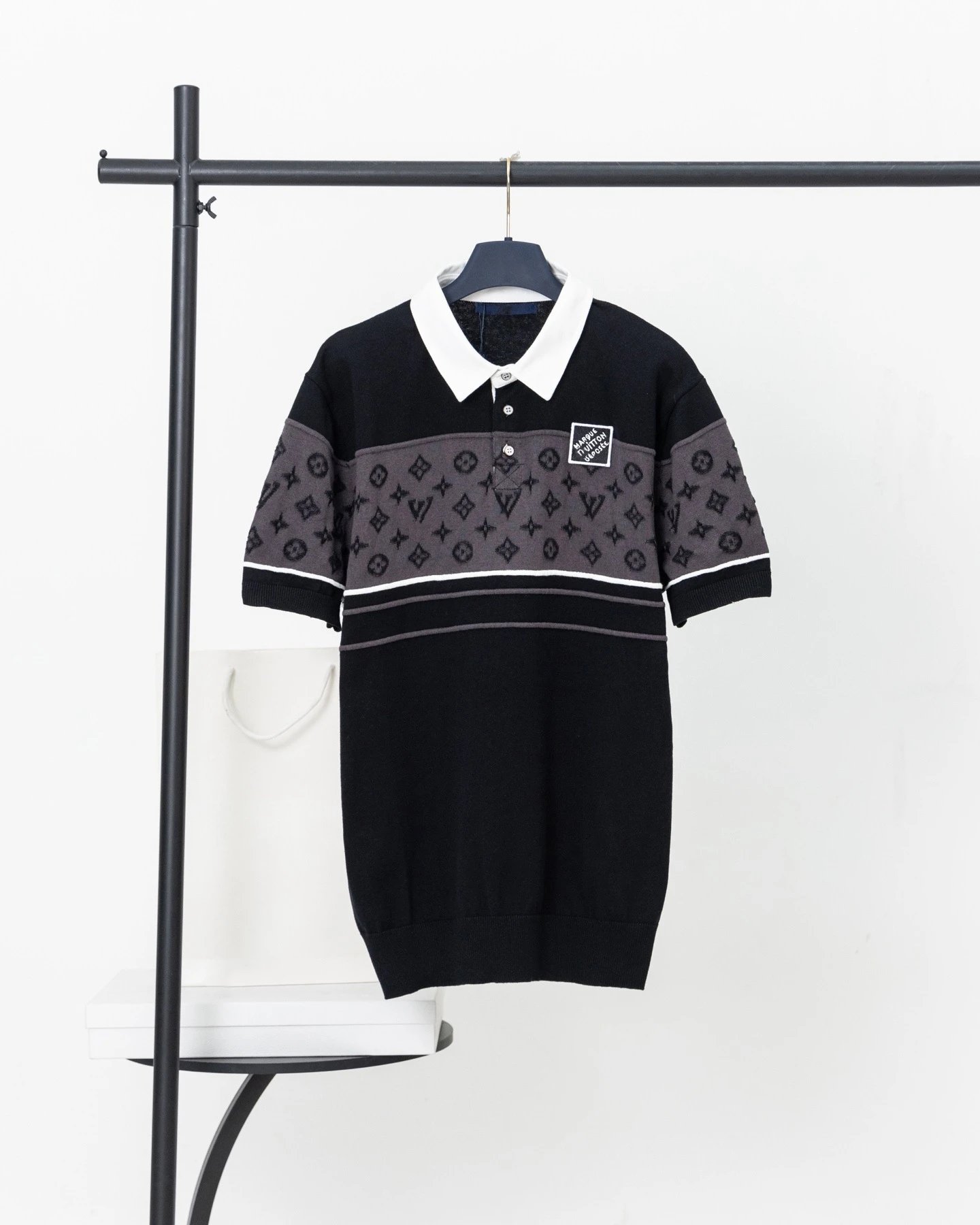 Louis Vuitton x Marcelo Burlon County of Milan Monogram Knit Polo Black / Gray Polo Shirt - 25